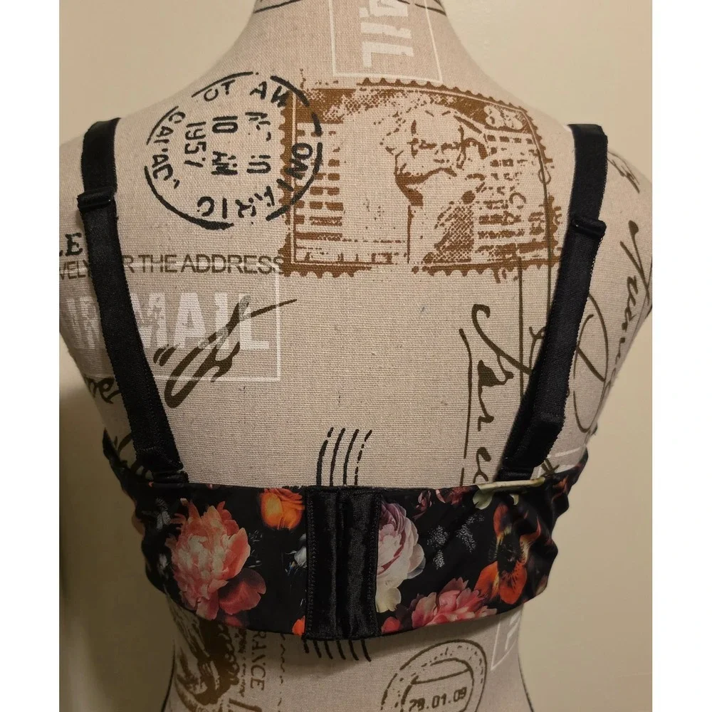 Torrid Dream Wire Free Lightly Lined Microfiber Bra Black Popery Floral 38DD